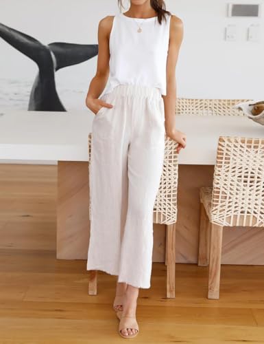 Image of IDEALSANXUN Womens Linen Crop Tank Tops 2026 Spring Summer Sleeveless Tops