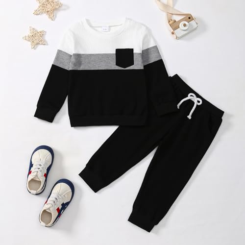 Image of Kid Toddler Boy Clothes Color Block Sweatshirt and Casual Pants 2Pcs Boys Fall Winter Outfits 1-5T