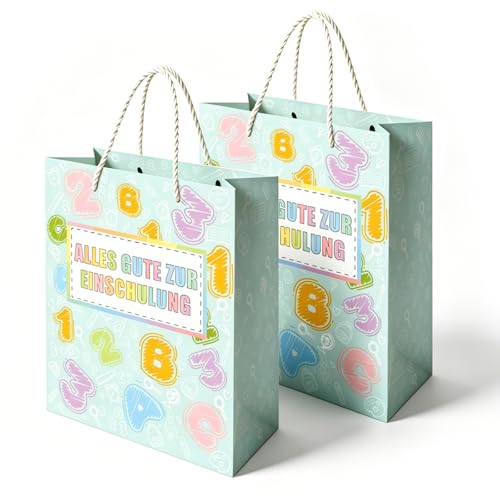 2pcs Geschenktüte Einschulung Junge Mädchen blau Geschenktüte Einschulung für Schulkind Geschenktasche Einschulung Geschenkverpackung Papiertragetasche Endlich Schulkind Schulanfang
