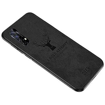 Indiacase Redmi 9 Power Deer Series Soft Fabric Case with Anti Slip Grip and Camera Protection Hybrid Protective Back Cover for Redmi 9 Power (Black Deer Cover)