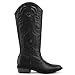 mysoft Women's Cowboy Boots Mid Calf Cowgirl Embroidered Western Pointed Toe Chunky Heel Pull On Knee High Boots