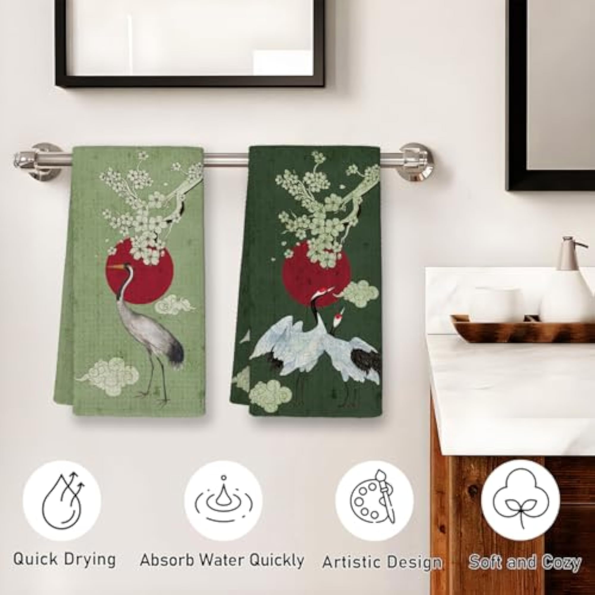 Japanese Crane Bird Kitchen Towels, Bird Lovers Gift