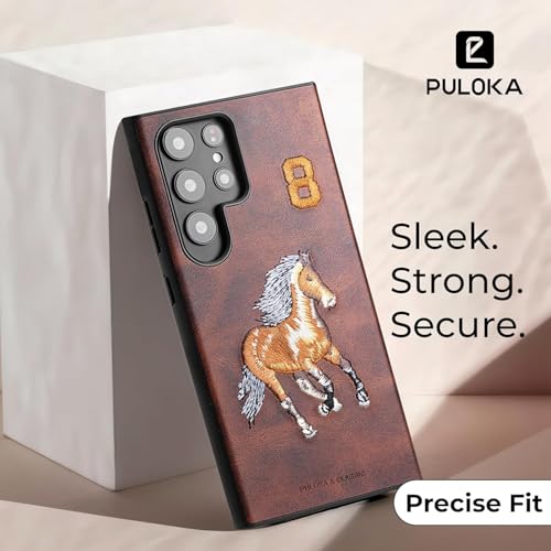Image of PULOKA - Mobile Cover Compatible for Samsung S25 Ultra - Horse Embroidery - Sleek & Stylish - Protective & Anti Scratch Phone Cover Vegan Leather Back Case - Men & Women - Santa Barbara Polo (Brown)