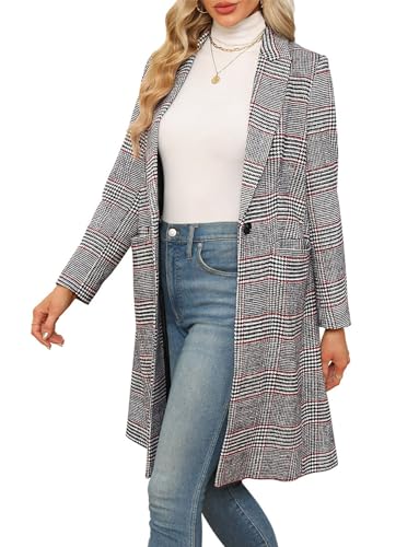 CHICZONE Womens Notch Lapel Wool Blend Pea Coat Single Breasted Long Plaid Jacket Winter Houndstooth Coat 3XL4