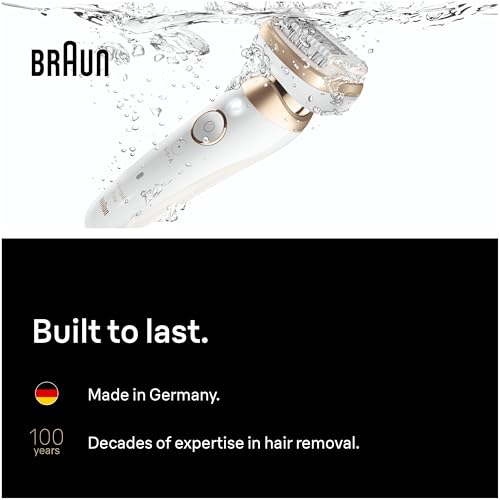 Braun Silk·épil 9 Flex, Epilator with 360° Flexible Head for Easy Hair Removal, Wet & Dry, Lasting Smooth Skin, Includes Shaver Head and Trimmer Comb, 9-030 3D, Gold