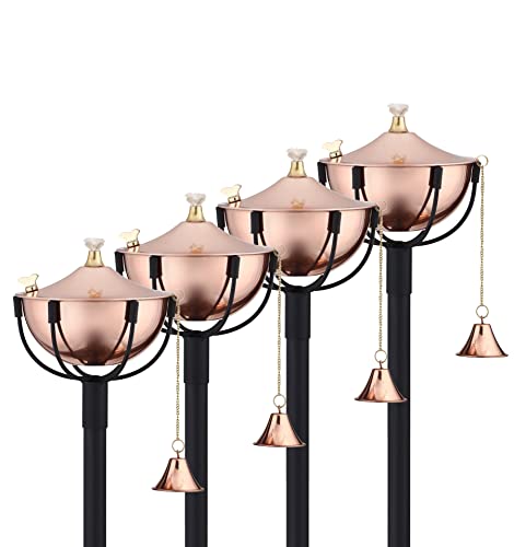 Legends Direct Set Of 4, Maui Premium Metal Patio Torches, 54" Tall- Tiki Style/W Snuffer, Fiberglass Wick & Large 32Oz Oil Lamp For Deck, Patio, Lawn, Garden, Luau (Smooth Copper) #TOP29