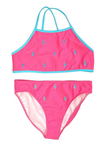 POLO RALPH LAUREN Girls Two Piece Bikini Swimsuit Big Kids/Little Kids Allover Pony Size 16 Pink