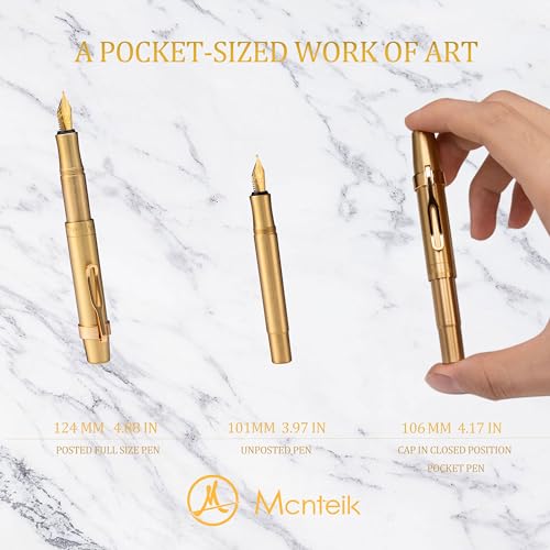 Mcnteik 2024BK01 Edc Luxury Fountain Pen,Schmidt 18K Gilded Nib(Medium),Full Brass Pen Body,24K Gilded Pen Clip,Heavy Pocket Pen,Best Pen thumb #2