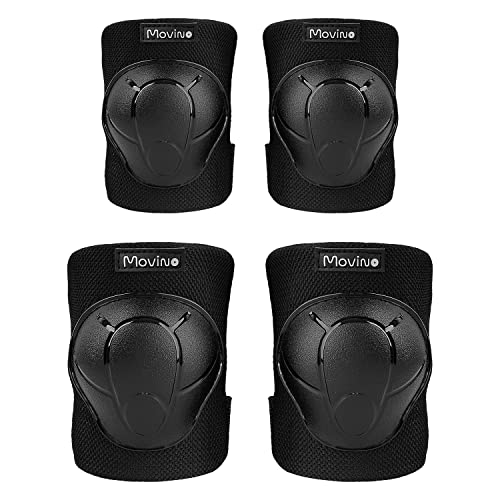 Movino Protections de Genoux, Protections pour Enfants, Protections de Poignets pour Le Roller et Le Skateboard, Protections de Genoux, Protections de Coudes, Ensemble de Protections 4pc. (M, Noir) Cover