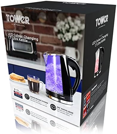 Tower T10012 LED Colour Changing Kettle, 2200W, Black