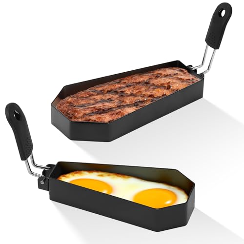 Patelai 2 Pack Coffin Shaped Egg Ring Pancake Molds Set Stainless Steel Griddle Egg Rings Gothic Fried Pancake Shapers with Handle DIY Cooking Tool for Breakfast Omelette (6 Inch)
