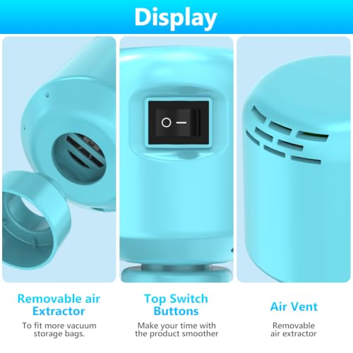 Image of GGH Electric Air Pump for vacuum seal bags Travel for clothing Vacuum Pump for Various Vacuum Seal Bags Portable Vacpack Air Pump for Compression Clothing Luggage Blue(Storage Bag Not Included)