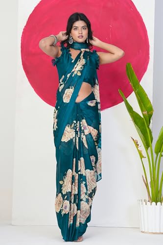 Image of MIRCHI FASHION Women Saree Floral Printed Chiffon | Breathable Lightweight Summer Sari for Office and Daily Use with Unstitched Blouse (Available in 20 Styles)