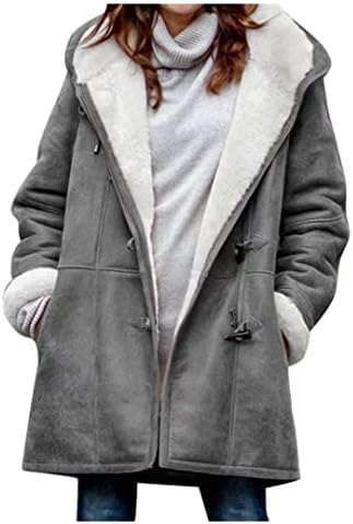 AI'MOURI Windproof Sherpa Lined Outerwear for Women Winter, Fashion Fleece Hooded Overcoat with Pockets, Warm and Thicken Parka Jacket S-2XL Outdoor (Gray, L)