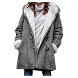 AI'MOURI Windproof Sherpa Lined Outerwear for Women Winter, Fashion Fleece Hooded Overcoat with Pockets, Warm and Thicken Parka Jacket S-2XL Outdoor (Gray, L)