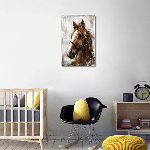 Horse Canvas Wall Art Horse Portrait Pictures Wall Decor Farmhouse Brown Horses Canvas Painting Rustic Horse Canvas Prints Artwork For Living Room Bedroom Office Home Wall Decoration 16" X 24" #TOP1