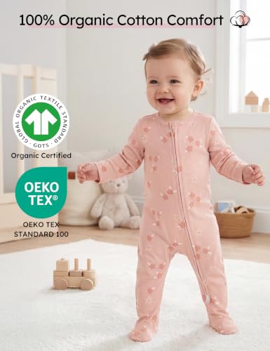 Image of Yoofoss Baby Pajamas 100% Organic Cotton Baby Sleepers for Newborn 0-3 3-6 6-9 Months Boys Girl Clothes 3pcs Footed PJs