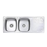 fregadero doble cocina Dimensiones (largo x ancho x fondo) en mm:1180 x 480 x 185. Dimensiones de la pila:405 x 355 x 185.