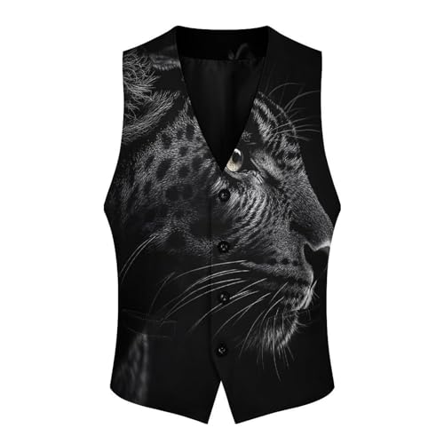Close-up of Black Leopard Men's Suit Vest Slim Fit V-Ncek Waistcoat Business Casual Vest4