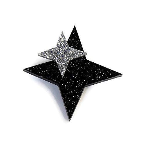 Black Star Acrylic Brooch, Retro Black And Silver Glitter Star Pin For Women, 2" X 2" #TOP17