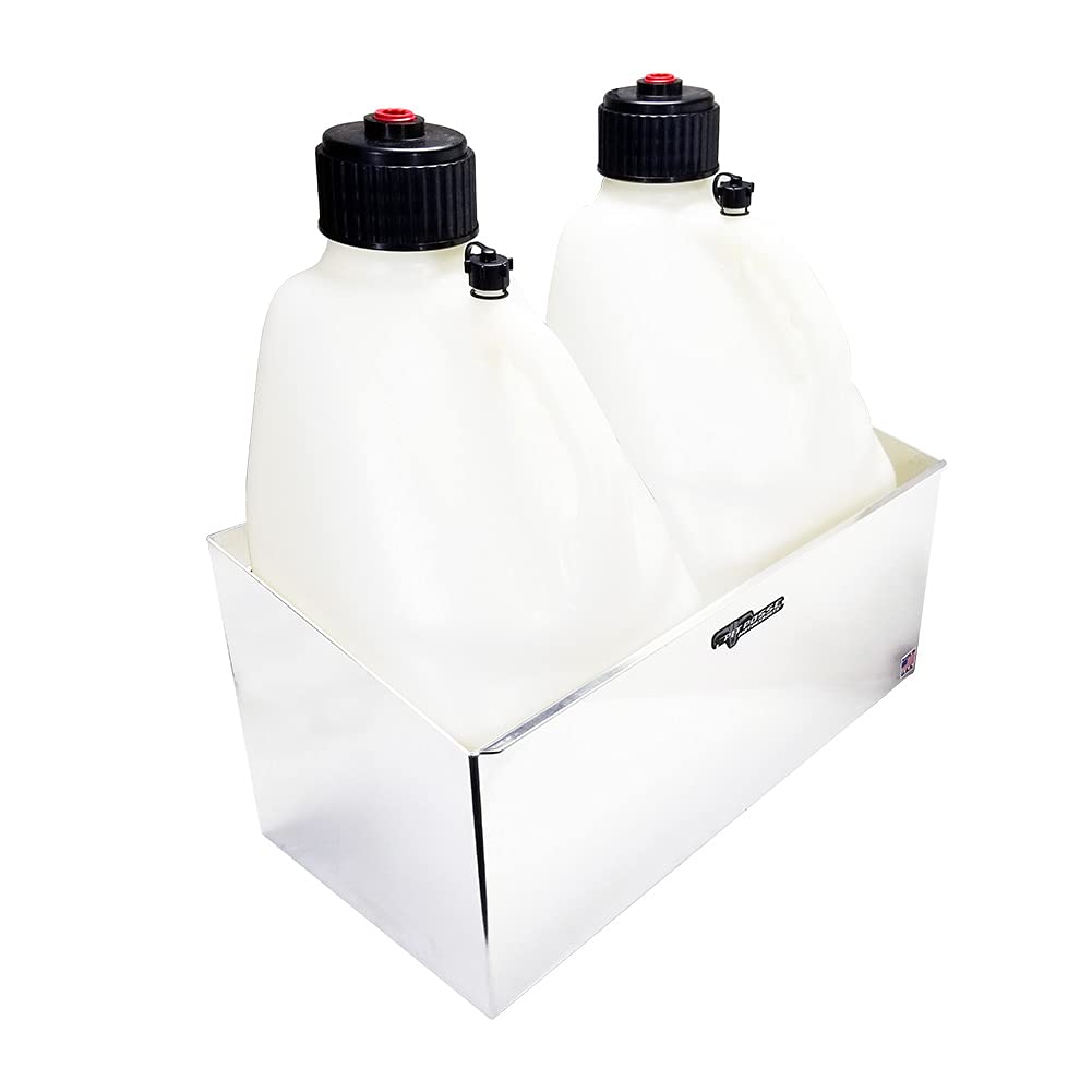 Pit PossePP3344 Double Utility Jug Holder Storage Rack Shelf - Holds Two 5-Gallon Jugs - Made in USA - Anti-Rusting Aluminum - Shop Garage Eclosed Race Trailer Car Automotive Accessories (Silver)