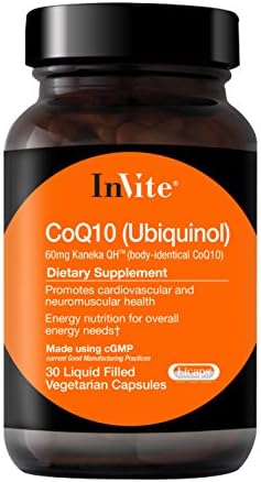 Invite Health Ubiquinol CoQ10 60mg, Promotes Cardiovascular and neuromuscular Health, 30 Liquid Filled Vegetarian Capsules (Pack of 1)