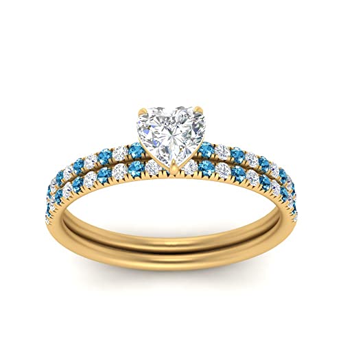 Image of Choose Your Gemstone Pave Petite Ring with Matching Wedding Band Yellow Gold Plated Heart Shape Wedding Ring Sets Minimal Modern Design Birthday Gift Wedding Gift US Size 4 to 12