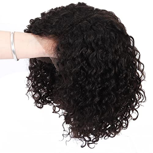 Blissource Short Curly Human Hair Wigs for Black Women 10inch Water Curly L Part Lace Front Wigs 150% Density Unprocessed Brazilian Glueless Wigs Side Part Wig African American Women Wig — view 5
