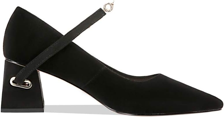 TinaCus Women's Suede Leather Handmade Comfortable Mid Chunky Heel Pointed Toe Graceful Mary Jane Pump Shoes with Buckle (Black, US7.5) - Image 2