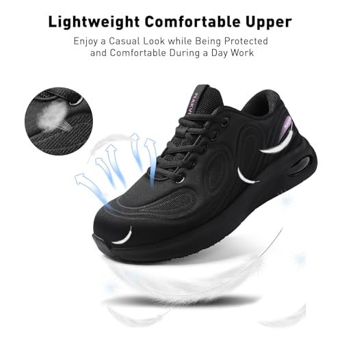 PEAKVIP Women's Steel Composite Toe Work Shoes Non Slip Waterproof Wide Width Safety Sneakers Black Orthopedic Lightweight Arch Support Food Service Restaurant Chef Shoes Black 7 by PEAKVIP - Used condition - Image 6