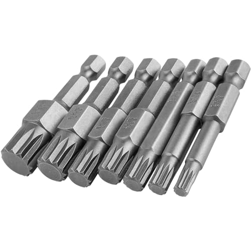 Mesee 7Pcs Triple Square Spline Bit Set Quick Change 1/4" Hex Shank 12-Point Spline Drive Bits M4 M5 M6 M7 M8 M10 M12 Magnetic 12 Point Torx Head Screwdriver Bits for Mechanic Garage Repairs - 50mm