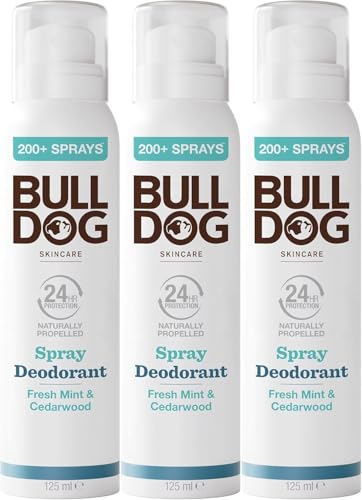 BULLDOG - Skincare for Men | Fresh Mint & Cedarwood Spray Deodorant | Mens Natural Deodorant 125ml x 3 Pack