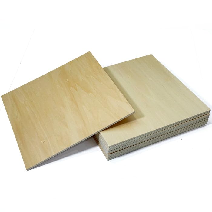 Basswood Plywood Sheets 1/4 Inch – 12x12 Unfinished Wood Sheets for Crafts, Laser Cutting, DIY – 10 Pack