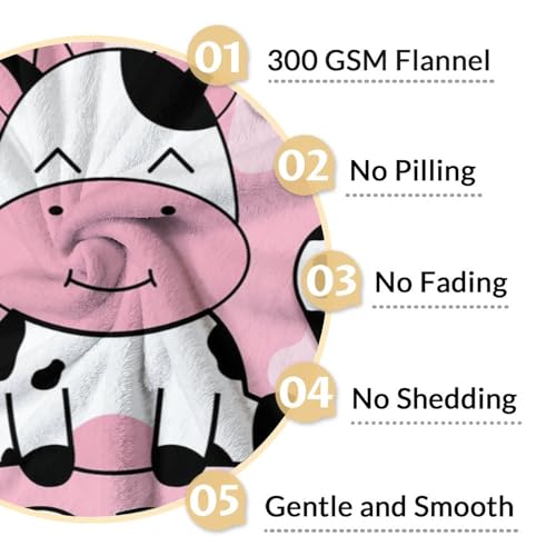 Mercuryelf Custom Cow Throw Blanket - Soft, Fuzzy & Warm - 60x80 Inches Flannel Blankets for Bed, Couch - Pink Cute Throws Gift for Women