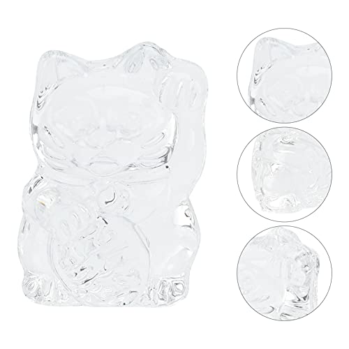 Aboofan 2Pcs Kawaii Adornment Craft Chinese Crystal Figurines Lucky Cats Wealth Home Glass Feng Upright Table Fortune Statue Waving Sculpture Art Anniversary Cat Pet Playing Car White #TOP4