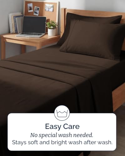 Image of Twin 4 Piece Bed Sheet Set - Breathable & Cooling Sheets - Chocolate Brown