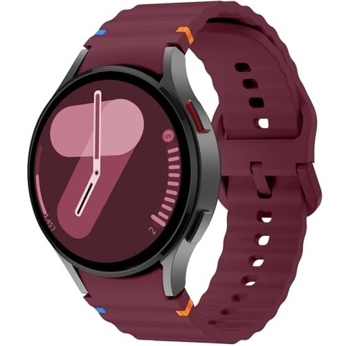 Sport Bands Compatible with Samsung Galaxy Watch 7 6 5 40mm 44mm Band, No Gap Soft Silicone Corrugated Strap Bands for Galaxy Watch 6 Classic 43mm 47mm/Watch 5 Pro 45mm Women Men (Wine Red)