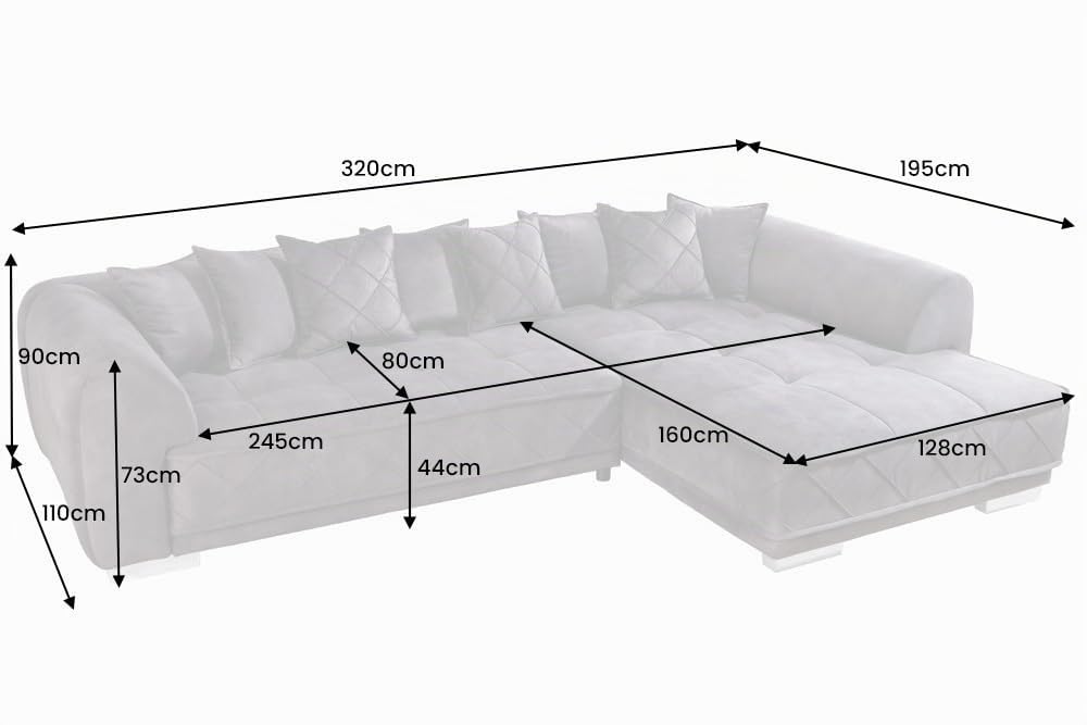 XXL Ecksofa DECADENCIA - 320cm - dunkelgrau - Samt - inkl. Kissen