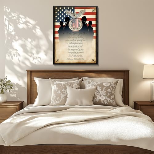 Image of American Flag Framed Canvas Wall Art, 4th of July Red White Blue Canvas Prints, USA Flag with Bald Eagle Patriotic Decorations, Vintage Independence Day Wall Decor for Bedroom Living Room 8x10