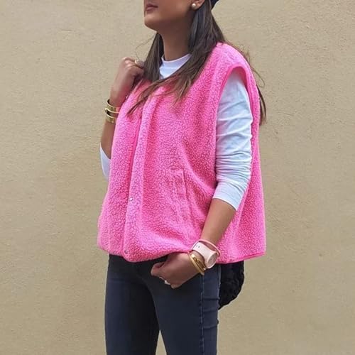 wdehow Womens Fuzzy Fleece Vest Button Down Oversized Cardigan Fall Winter Warm Outwear with Pockets4
