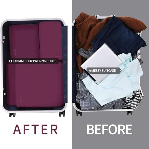 Image of BAGAIL 4 Set /6 Set /8 Set Compression Packing Cubes Travel Accessories Expandable Packing Organizers (Cloth Pattern, 4-Burgundy)