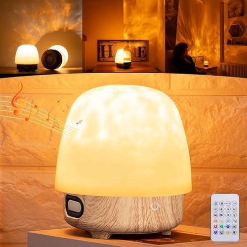 2025 New Lumie Lamp,16 ColorsOcean Wave Projector Light with Bluetooth Speaker, Mushroom Light with Remote Control, LED Lights Ambient Lamps for Bedroom (Solid Wood)