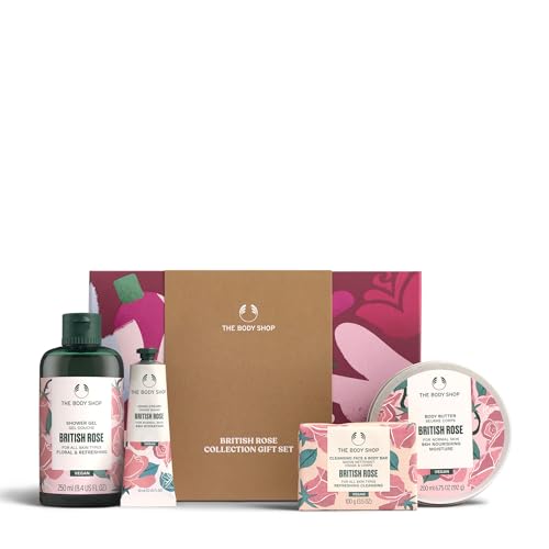 The Body Shop British Rose Collection Gift Set - 4 Piece Set Shower Gel Body Butter Hand Cream Bar Soap Vegan