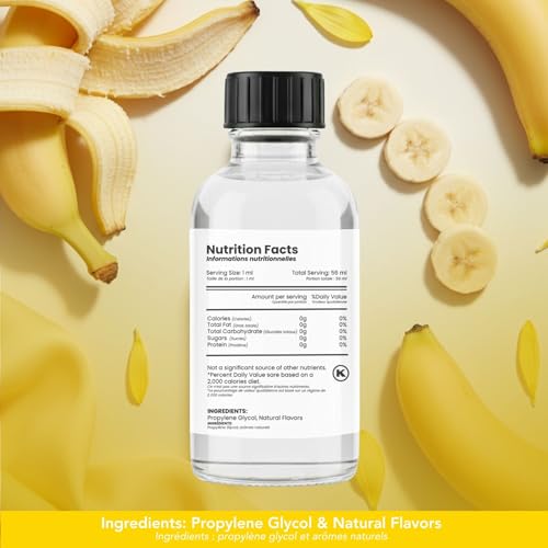 Image of Dolce Flav Natural Banana Extract - 2 oz Water-Soluble Pure Banana Flavoring Drops for Baking, Smoothies & Desserts | Sugar Free, Allergen Free, Kosher | Made in USA