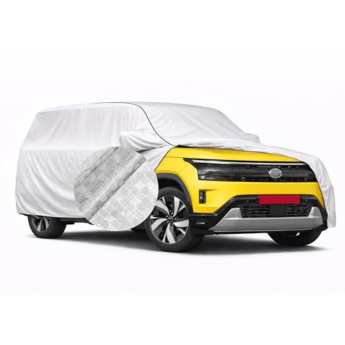 Image of SEAZEN Waterproof Car Cover for TATA Sierra | Dustproof, UV & Scratch Resistant Soft Cotton Lining | Triple Stitched, Mirror Pockets & Elastic Hem | Metallic Silver with Black Piping