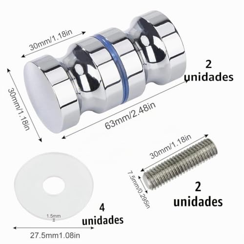 Miniatura 2 de Ericrise 2 Pares Pomos Para Puertas, Tirador De Puerta De Ducha, Manijas De Puerta De Vidrio De Aleación De Aluminio Manija De Puerta Corredera, Piezas De Repuesto Para Cabina De Ducha