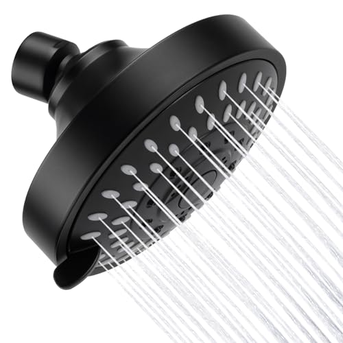 AISOSO Shower Head, 5 Modes High Pressure Shower Heads for Relaxed Shower Experience, 4.1 Inch Bathroom Fixed Showerhead Even at Low Water Pressure for Powerful Spray, Matte Black by Aisoso - Used condition - CA$15.33