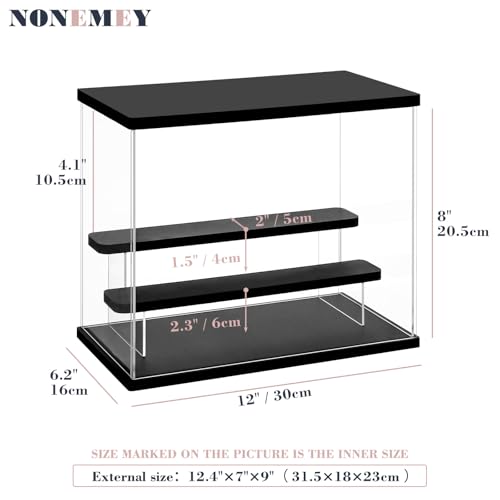Nonemey Acryl Vitrine Ständer mit Bunten Led Licht,3/4/5/6 Schichten Schaukasten Vitrine Staubdichte Organizer Acrylbox für Sammlerstücke Figuren (Schwarz, 3Stufen-31.5x18x23 cm)