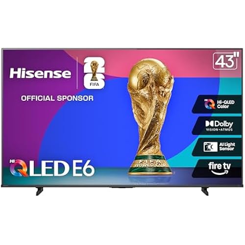 Hisense 43" E6 Cinema Series Hi-QLED 4K UHD Smart Fire TV (43E6QF) - AI Light Sensor, Dolby Vision · Atmos, Voice Remote with Alexa, Motion Rate 120, HDR 10+ Adaptive, Game Mode Plus