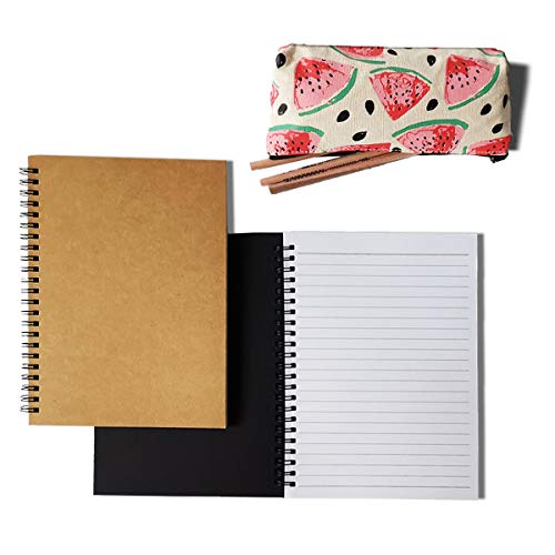 Spiral Notebooks, Ruled Notebooks, Thick Paper, 60 Sheets, 10" X7”, 2 Pack (Black, Line) #TOP5